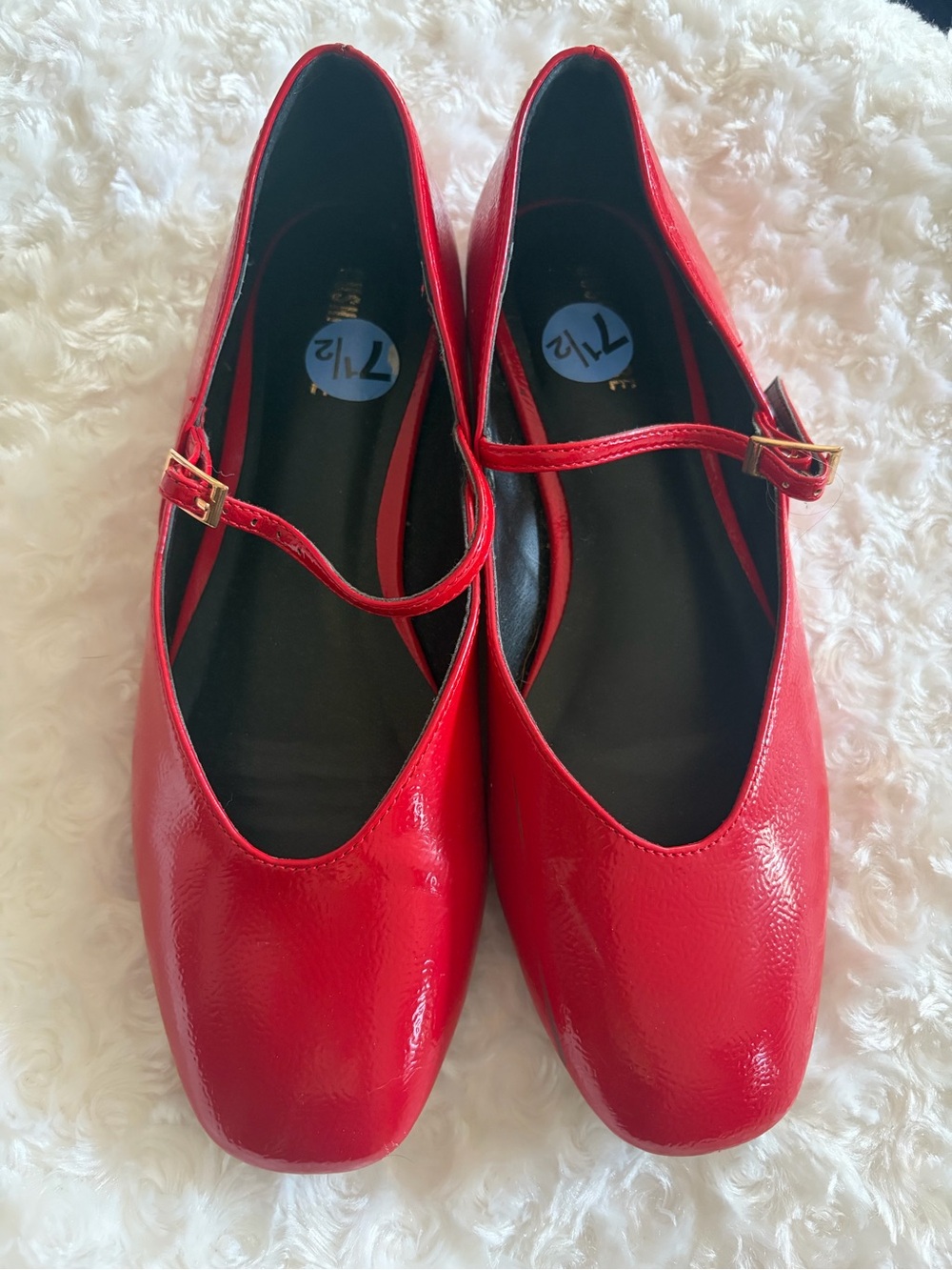 Red Patent Mary Jane Flats - Women
